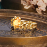 Artistic Vine  Themed 4 - Prong Pear Cut Citrine Stackable Rings